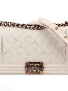CHANEL Cream Boy Bag Medium with Antique Gold Hardware (Card and Dust Bag incl)